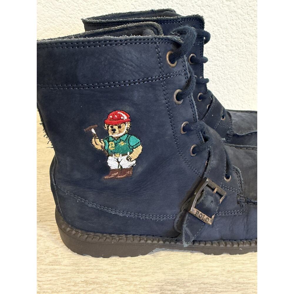 Polo Ralph Lauren Bear Ranger Navy Blue Leather Boots Men's Size 5 Women's 6.5 - Picture 2 of 8
